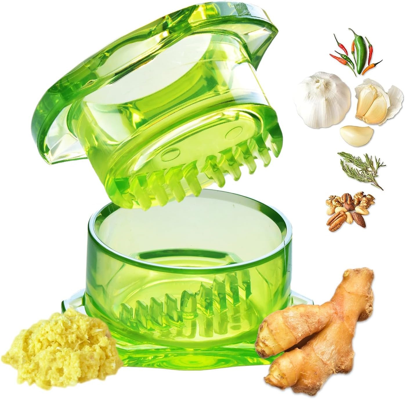 NexTrend Garlic Twister 4th Gen - Multifunctional Garlic/Ginger/Herb/Nuts, Garlic Press Kitchen Mincer and Grinder, Easy to Clean! (Green)