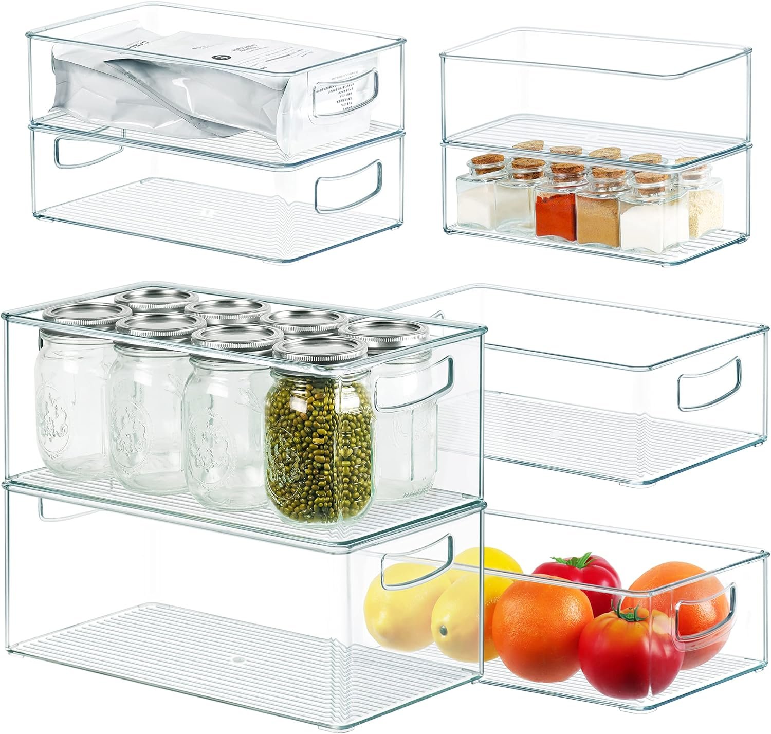 Qilinba Clear Storage Bins Stackable 8 PACK Containers for Organizing, Plastic Multi-size Organizer Bins for Home Edit and Pantry Cabinet Organizers