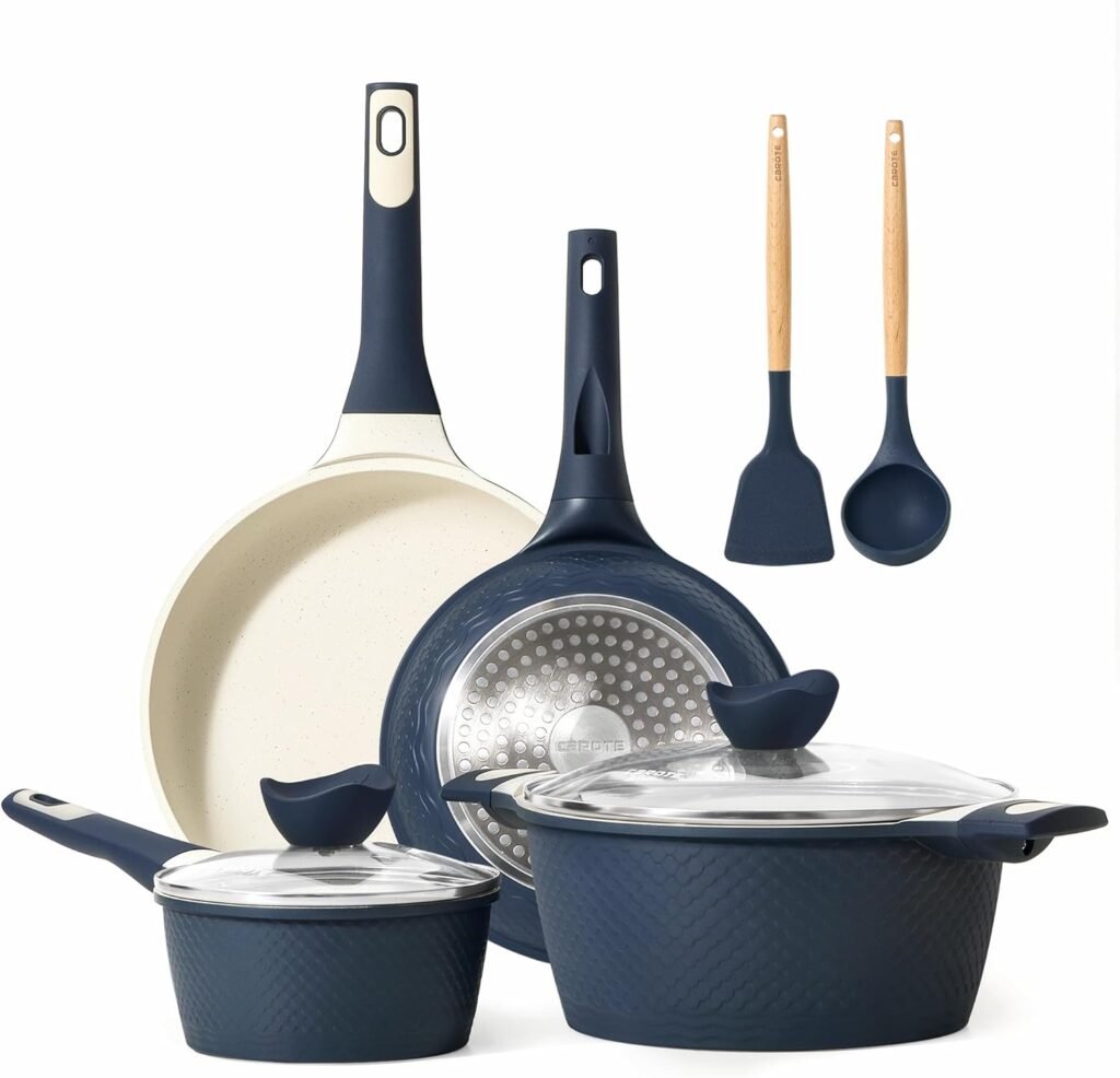 CAROTE Pots and Pans Set, Nonstick Cookware Sets 8 pcs Blue, Kitchen Cookware Sets, Cooking Set Pots and Pans Induction Non Stick Set w/Frying Pans  Saucepans(PFOS, PFOA Free)