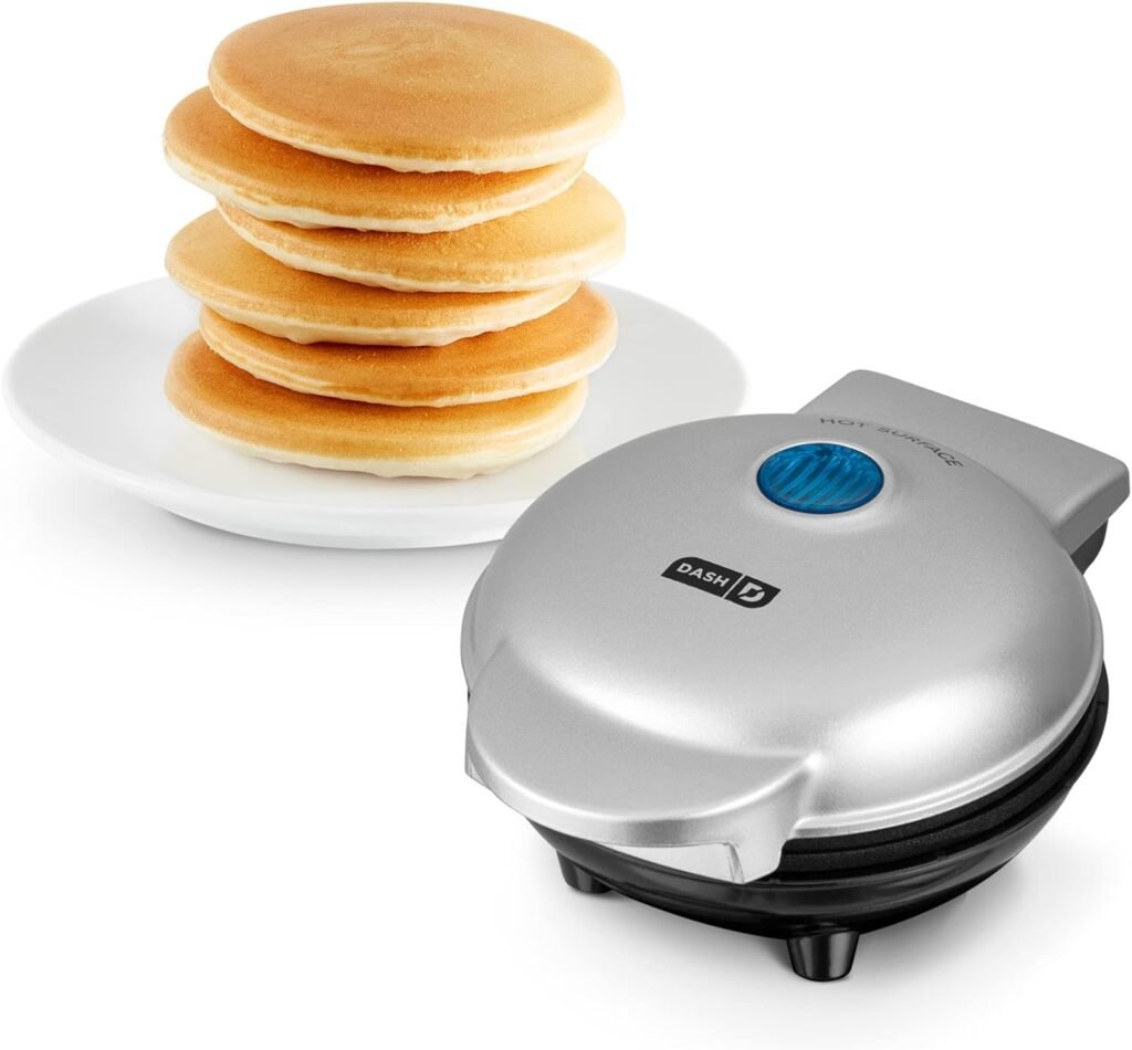 DASH Mini Maker Electric Round Griddle for Individual Pancakes, Cookies, Eggs  other on the go Breakfast, Lunch  Snacks with Indicator Light + Included Recipe Book - Silver