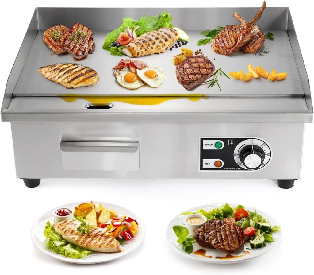Dyna-Living Commercial Electric Griddle 22 Flat Top Grill Countertop Griddle 3000W 110V Stainless Steel Teppanyaki Grill Large Griddles for Restaurant Kitchen