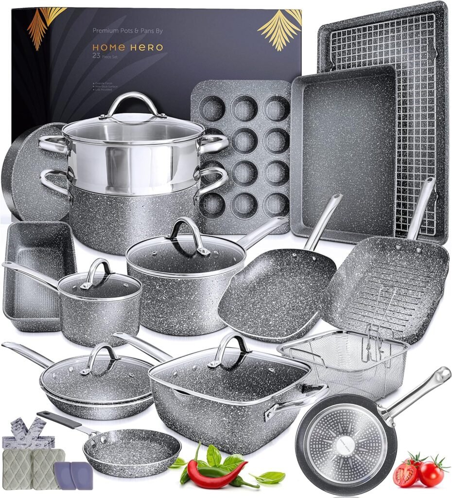 Granite Cookware Sets Nonstick Pots and Pans Set Nonstick - 23pc Kitchen Cookware Sets Induction Cookware Induction Pots and Pans for Cooking Pan Set Granite Cookware Set Non Sticking Pan Set