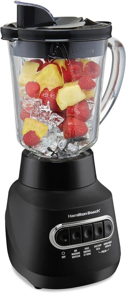 Hamilton Beach 58175 Quiet Blender for Shakes and Smoothies, Puree, Crush Stainless Steel Ice Sabre Blades, 800 Watts, Shatter-Resistant 40oz Glass Jar, Black