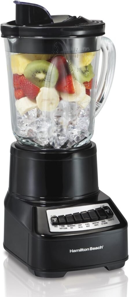 Hamilton Beach Wave Crusher Blender For Shakes and Smoothies With 40 Oz Glass Jar and 14 Functions, Ice Sabre Blades  700 Watts for Consistently Smooth Results, Black + Stainless Steel (54221)